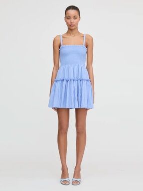 Hill House The Seraphina Mini Nap Dress in Bluebird Tonal Seersucker